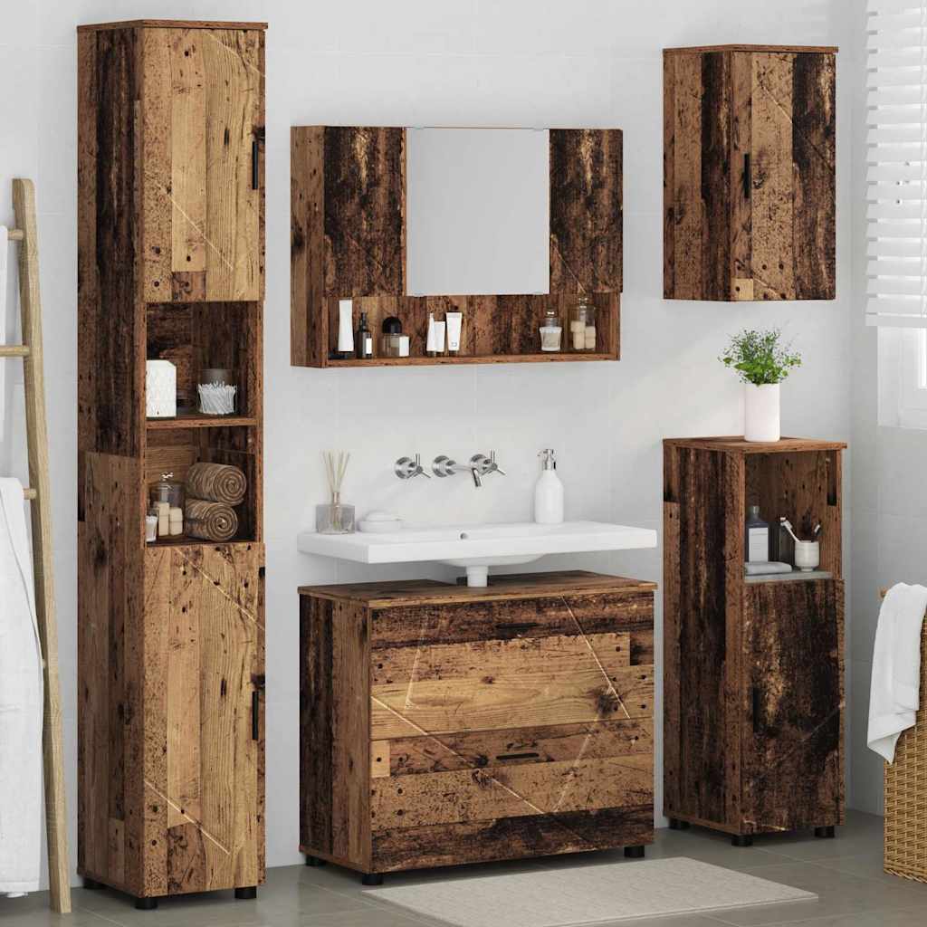 Bathroom Furniture Set 5 pcs Old Wood Engineered Wood and Metal