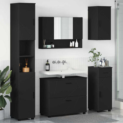 Bathroom Furniture Set 5 pcs Black Engineered Wood and Metal