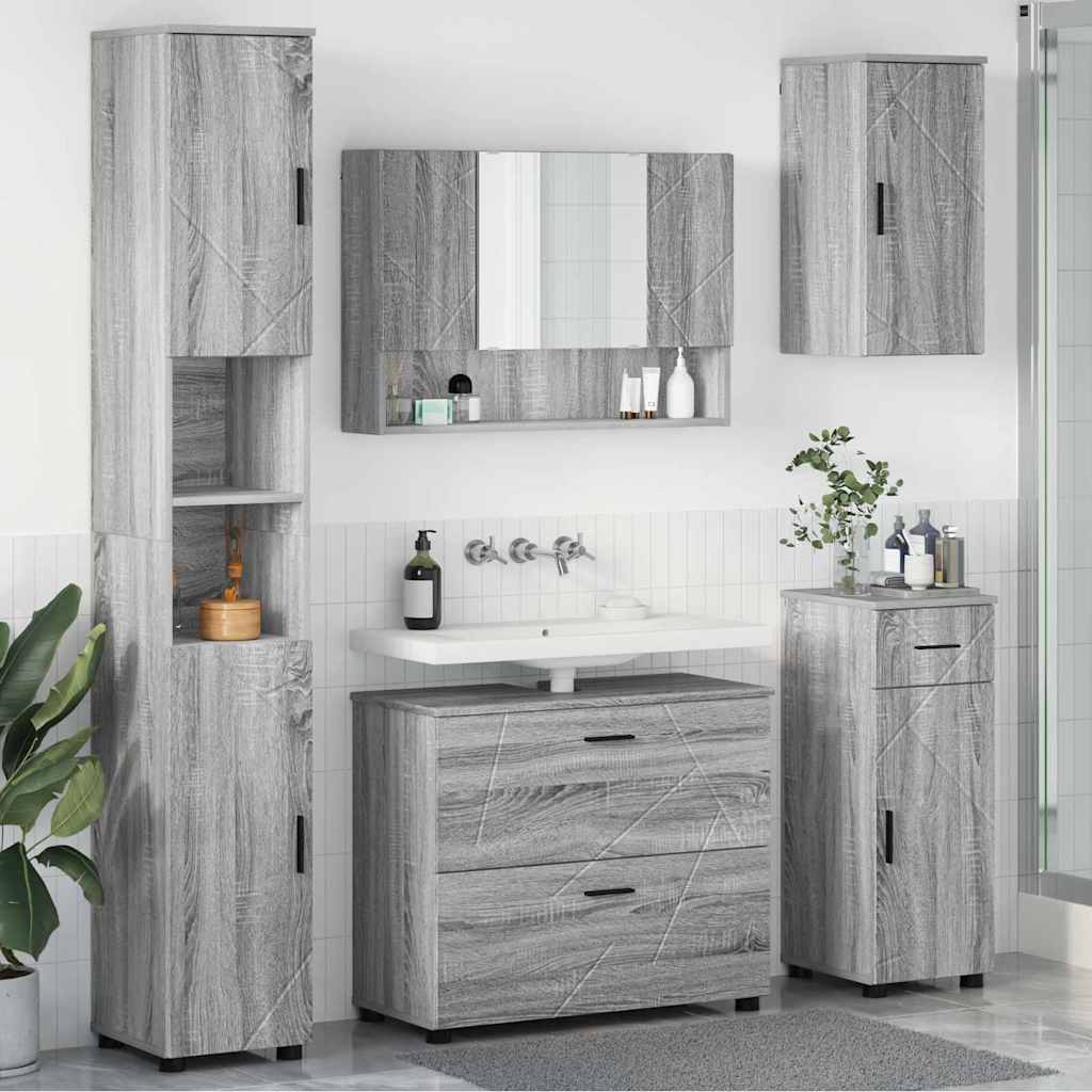 Bathroom Furniture Set with Drawer with Shelf 5 pcs Grey Sonoma