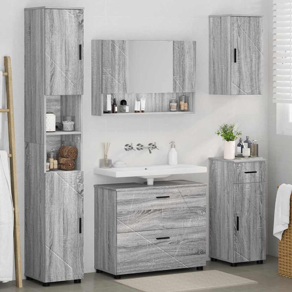 Bathroom Furniture Set with Drawer with Shelf 5 pcs Grey Sonoma