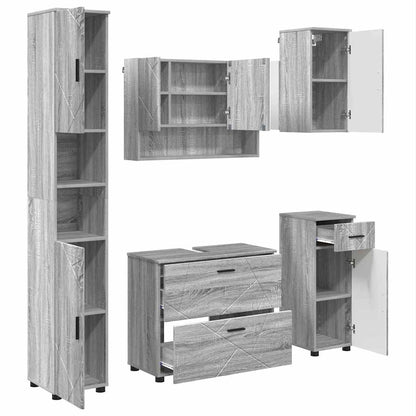 Bathroom Furniture Set with Drawer with Shelf 5 pcs Grey Sonoma