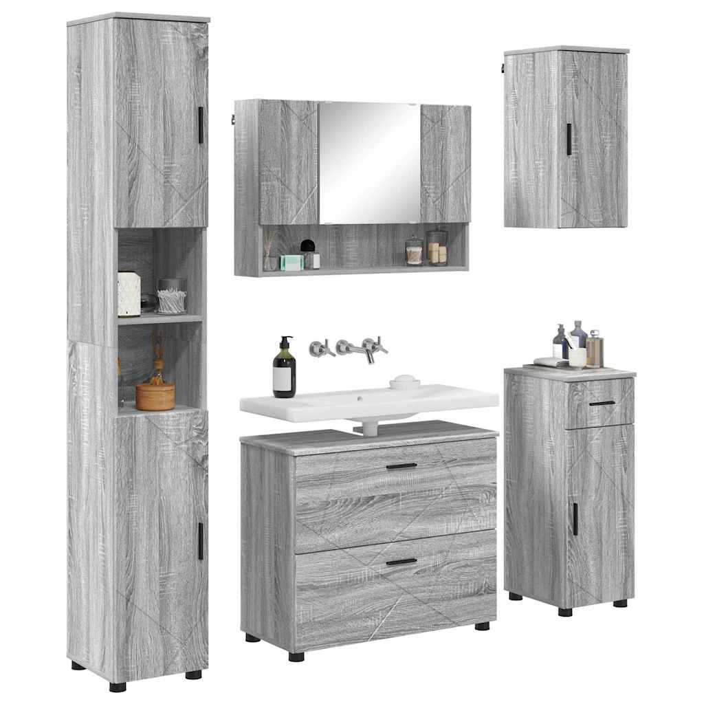 Bathroom Furniture Set with Drawer with Shelf 5 pcs Grey Sonoma