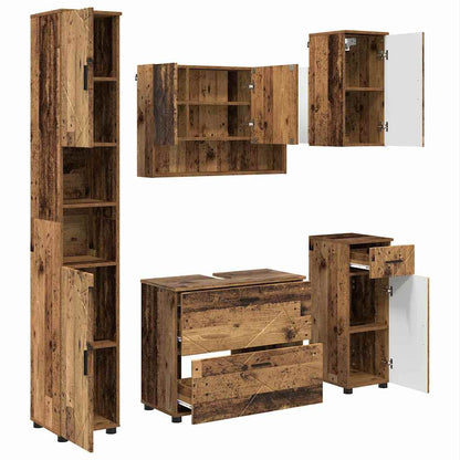 Bathroom Furniture Set 5 pcs Old Wood Engineered Wood and Metal