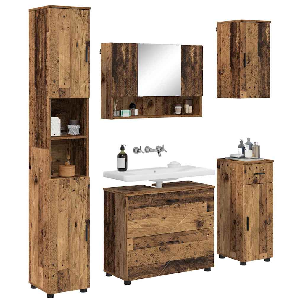 Bathroom Furniture Set 5 pcs Old Wood Engineered Wood and Metal