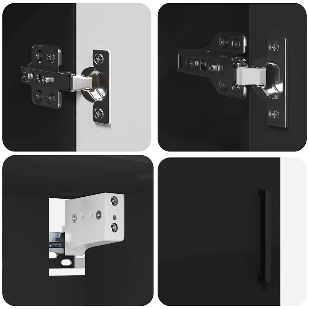 Bathroom Furniture Set 4 pcs Black Engineered Wood and Metal