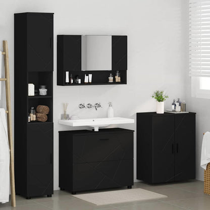 Bathroom Furniture Set 4 pcs Black Engineered Wood and Metal