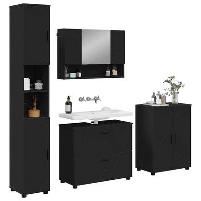 Bathroom Furniture Set 4 pcs Black Engineered Wood and Metal