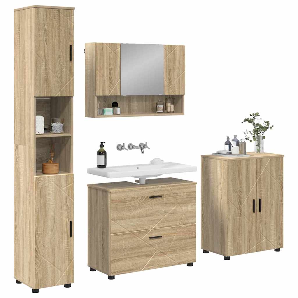 Bathroom Furniture Set with Drawer with Shelf 4 pcs Sonoma Oak