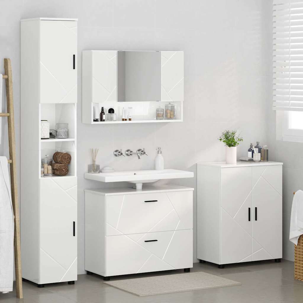 Bathroom Furniture Set with Drawer 4 pcs High Gloss White