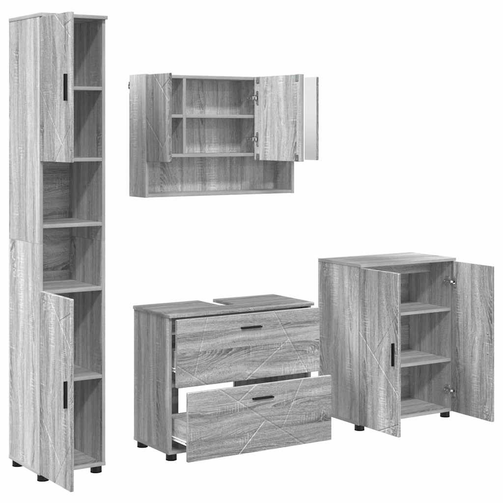 Bathroom Furniture Set with Drawer with Shelf 4 pcs Grey Sonoma