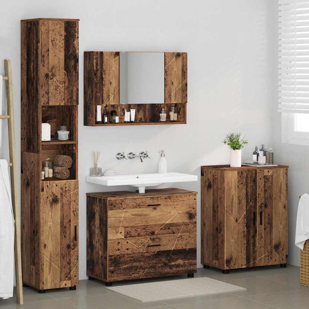 Bathroom Furniture Set 4 pcs Old Wood Engineered Wood and Metal