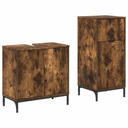 Bathroom Furniture Set with Drawer with Shelf 2 pcs Smoked Oak