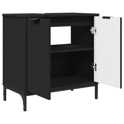 Bathroom Furniture Set 3 pcs Black Engineered Wood and Metal