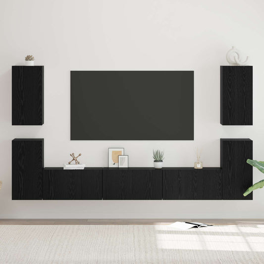 TV Cabinet Set 7 pcs Black Oak Engineered Wood