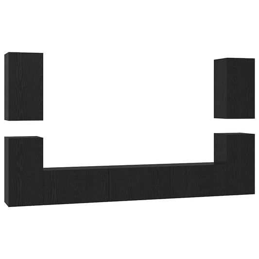 TV Cabinet Set 7 pcs Black Oak Engineered Wood
