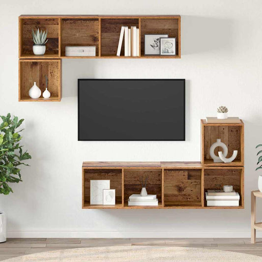 TV Cabinet Set 4 pcs Old Wood Engineered Wood