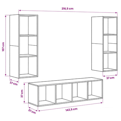 TV Cabinet Set Wall-mounted 3 pcs Black Oak Engineered Wood