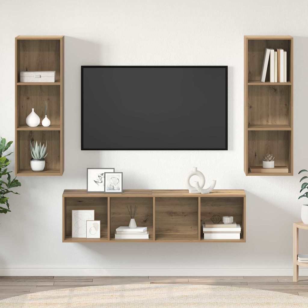 TV Cabinet Set 3 pcs Artisan Oak Engineered Wood