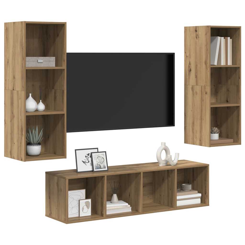 TV Cabinet Set 3 pcs Artisan Oak Engineered Wood