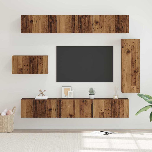 TV Cabinet Set 8 pcs Old Wood Engineered Wood