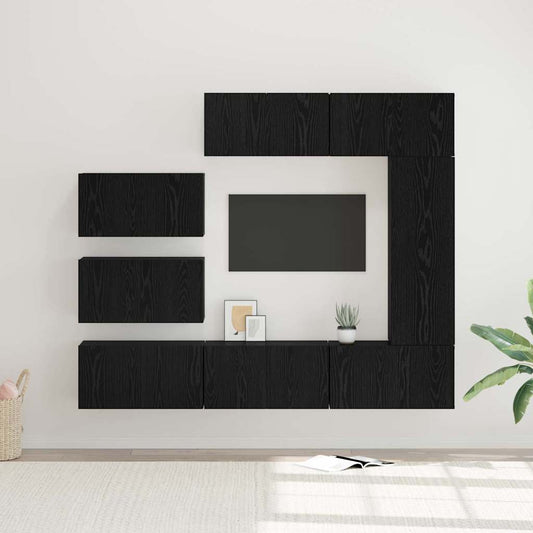 TV Cabinet Set 8 pcs Black Oak Engineered Wood