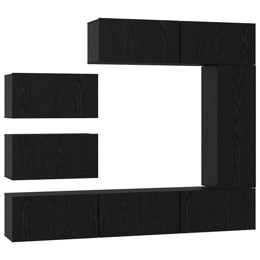 TV Cabinet Set 8 pcs Black Oak Engineered Wood