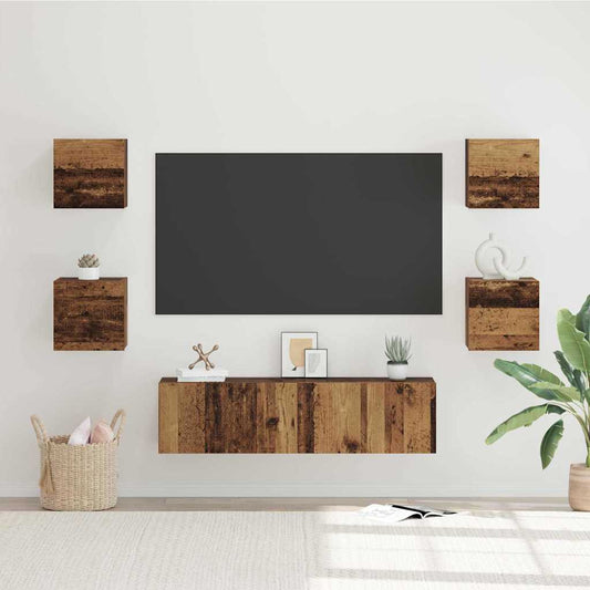TV Cabinet Set 6 pcs Old Wood Engineered Wood