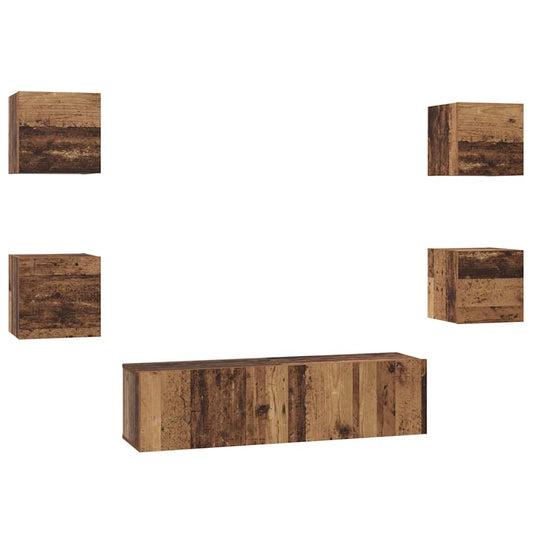 TV Cabinet Set 6 pcs Old Wood Engineered Wood