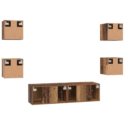 TV Cabinet Set Wall-mounted 6 pcs Old Wood Engineered Wood