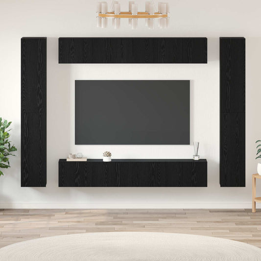TV Cabinet Set 10 pcs Black Oak Engineered Wood