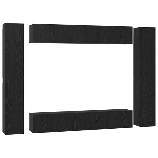 TV Cabinet Set 10 pcs Black Oak Engineered Wood