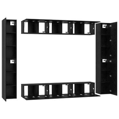 TV Cabinet Set 10 pcs Black Oak Engineered Wood