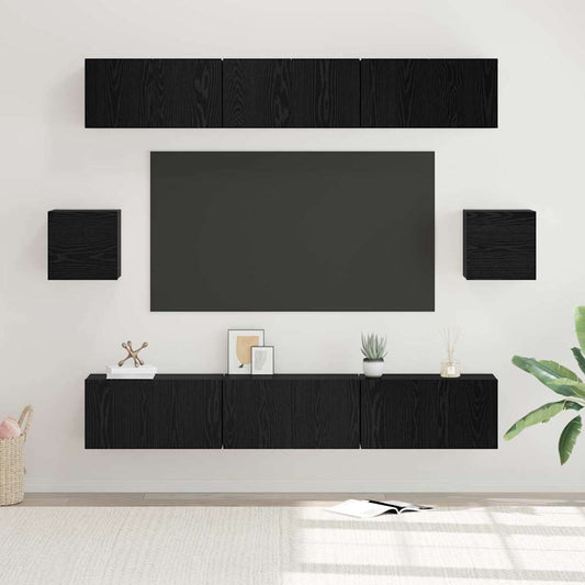TV Cabinet Set 8 pcs Black Oak Engineered Wood