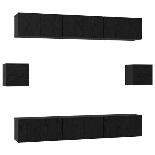 TV Cabinet Set 8 pcs Black Oak Engineered Wood