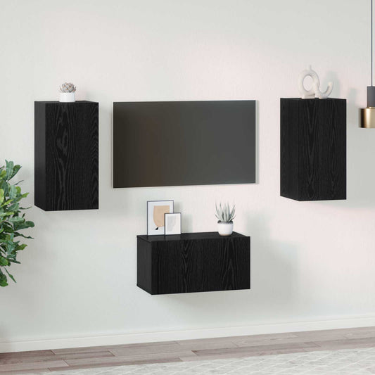 TV Cabinet Set 3 pcs Black Oak Engineered Wood