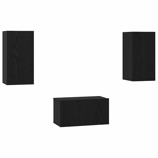 TV Cabinet Set 3 pcs Black Oak Engineered Wood