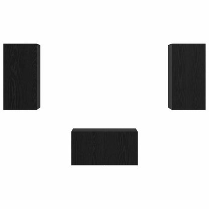 TV Cabinet Set Wall-mounted 3 pcs Black Oak Engineered Wood