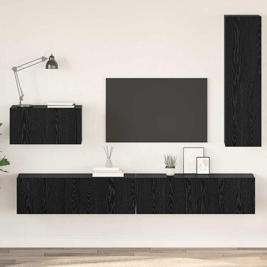 Wall TV Cabinet 4 pcs Black Oak Engineered Wood