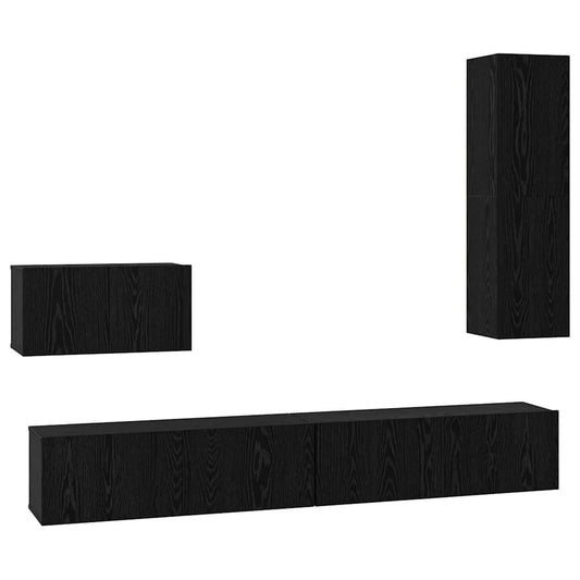Wall TV Cabinet 4 pcs Black Oak Engineered Wood