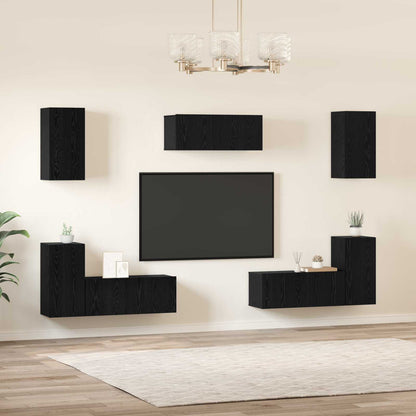 TV Cabinet Set Wall-mounted 7 pcs Black Oak Engineered Wood