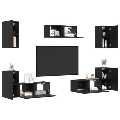TV Cabinet Set Wall-mounted 7 pcs Black Oak Engineered Wood