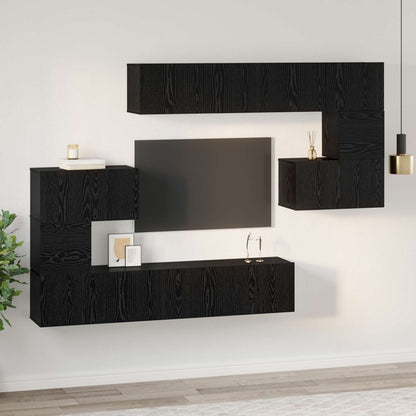 TV Cabinet Set Wall-mounted 8 pcs Black Oak Engineered Wood