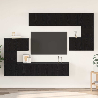 TV Cabinet Set Wall-mounted 8 pcs Black Oak Engineered Wood