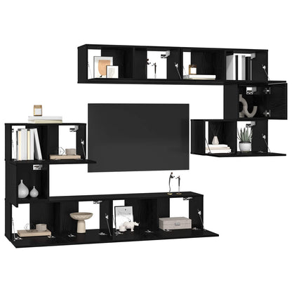 TV Cabinet Set Wall-mounted 8 pcs Black Oak Engineered Wood