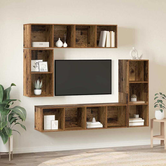 TV Cabinet Set 4 pcs Old Wood Engineered Wood