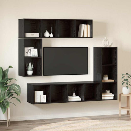 TV Cabinet Set Wall-mounted 4 pcs Black Oak Engineered Wood