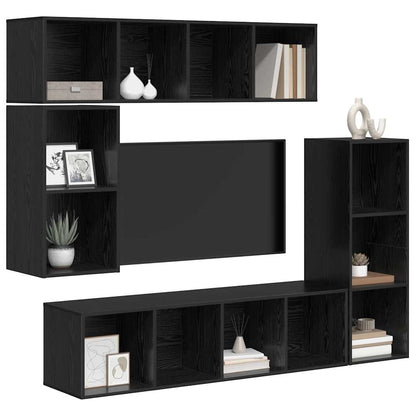 TV Cabinet Set Wall-mounted 4 pcs Black Oak Engineered Wood