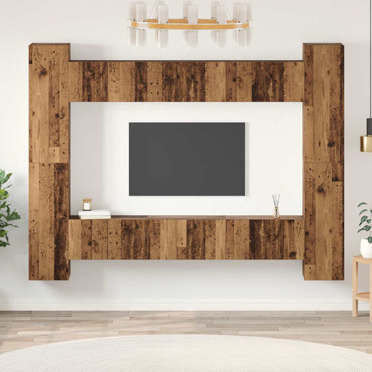 TV Cabinet Set 10 pcs Old Wood Engineered Wood