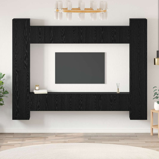 TV Cabinet Set 10 pcs Black Oak Engineered Wood