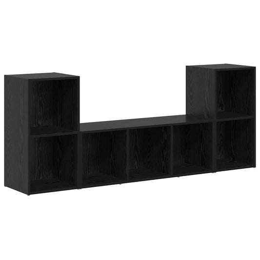 TV Cabinet Set 3 pcs Black Engineered Wood